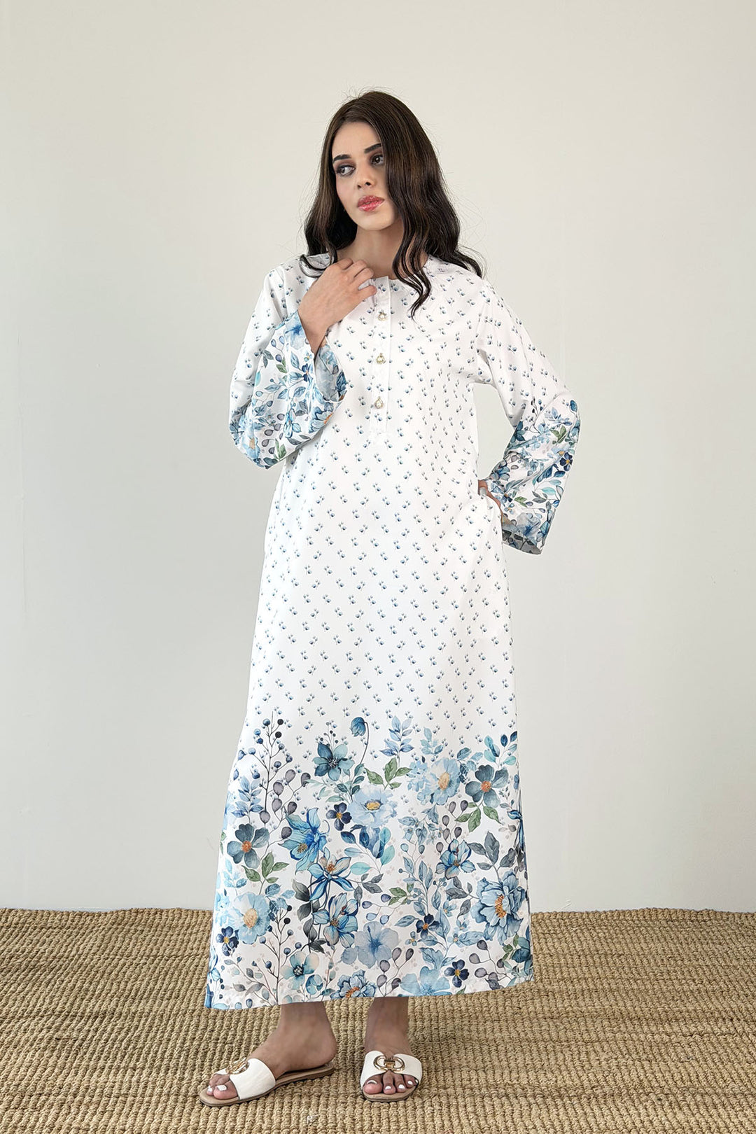 White Bloom Printed Kaftan