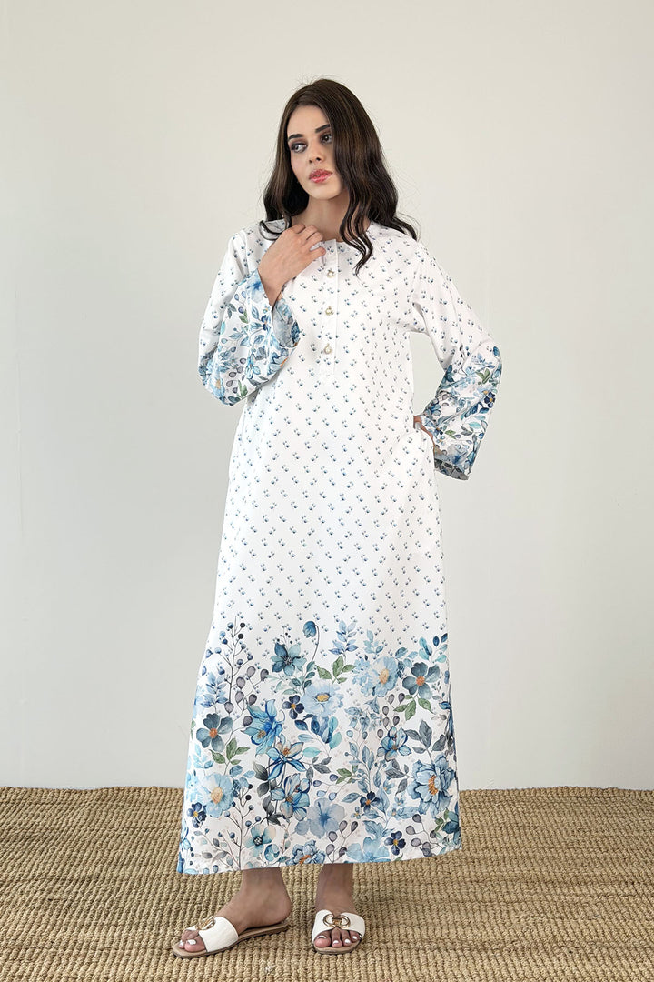 White Bloom Printed Kaftan
