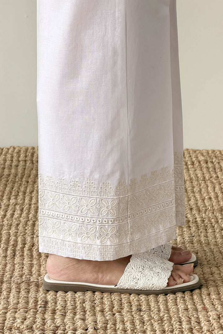 White Embroidered Trouser