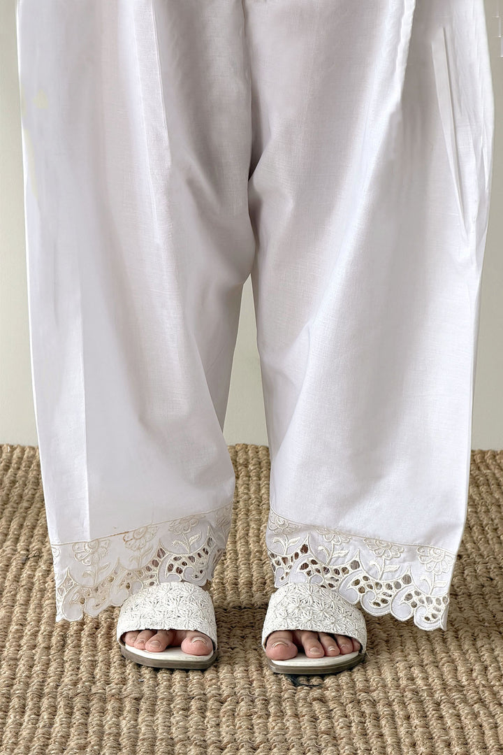 White Schiffli Shalwar