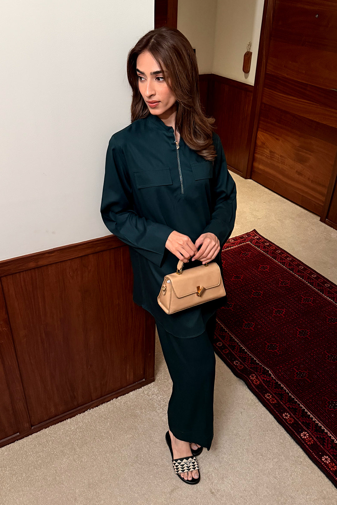 bottle Green Zipper Co Ord Set