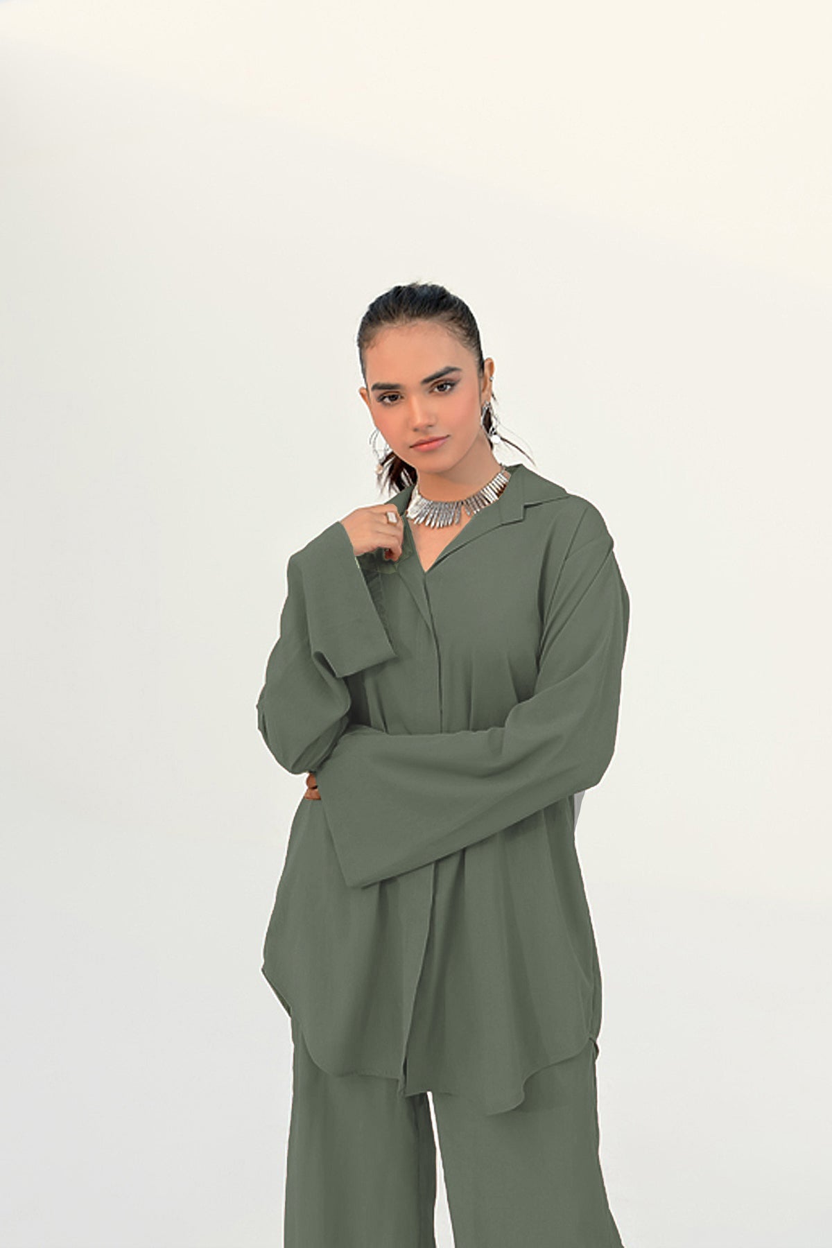 Island Green Crepe Tunic - Peach Republic