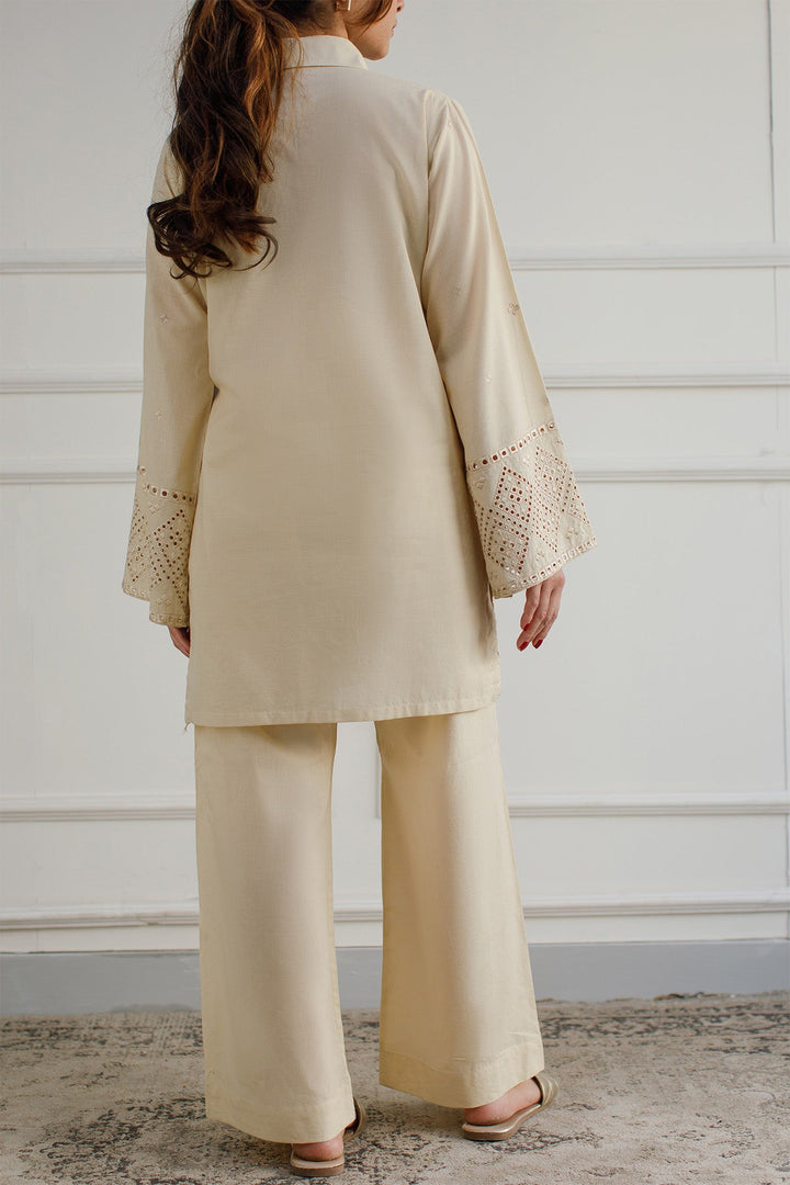 Ivory Schiffli Co Ord Set - Peach Republic