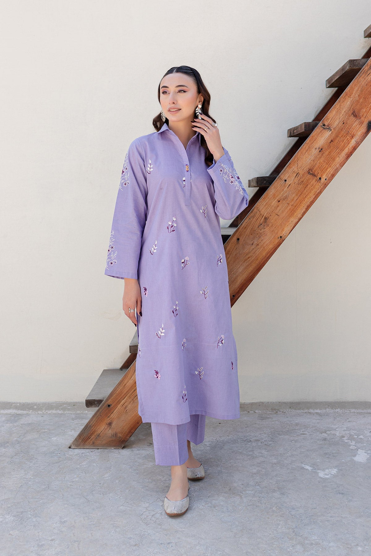 Lilac Embroidered Dress - Peach Republic