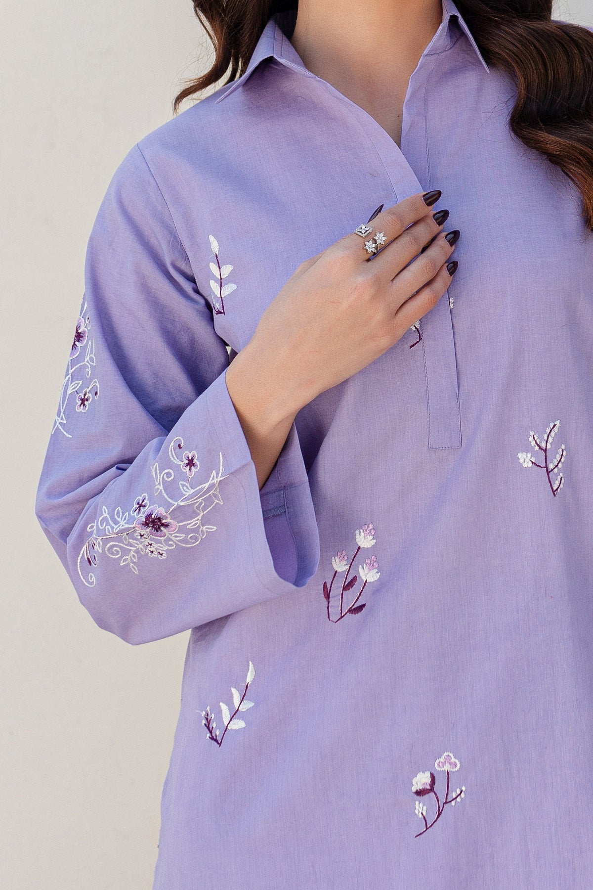 Lilac Embroidered Dress - Peach Republic