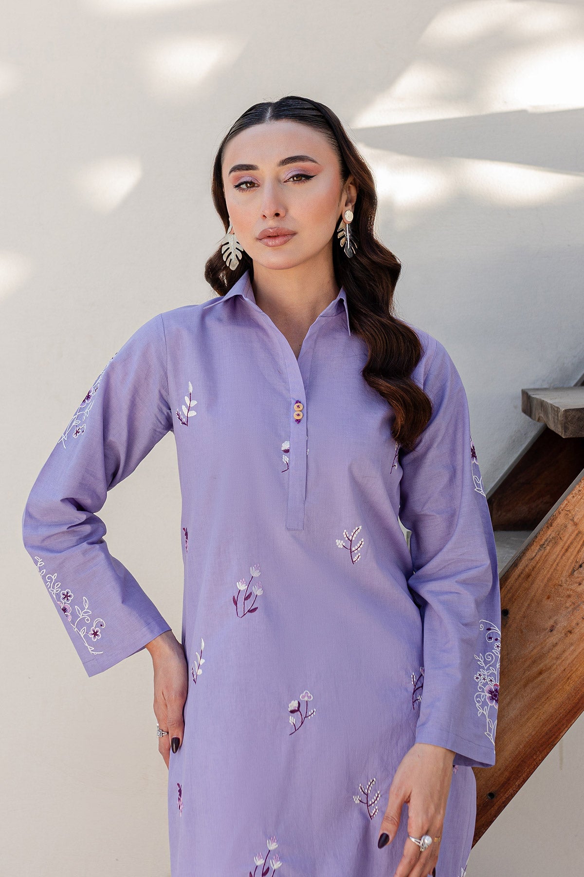 Lilac Embroidered Dress - Peach Republic