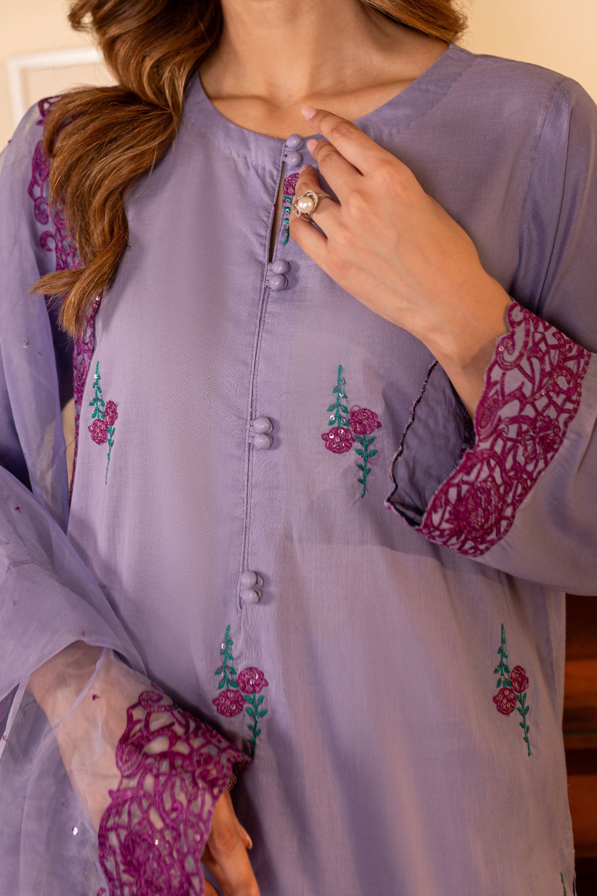 Lilac Embroidered Suit - Peach Republic