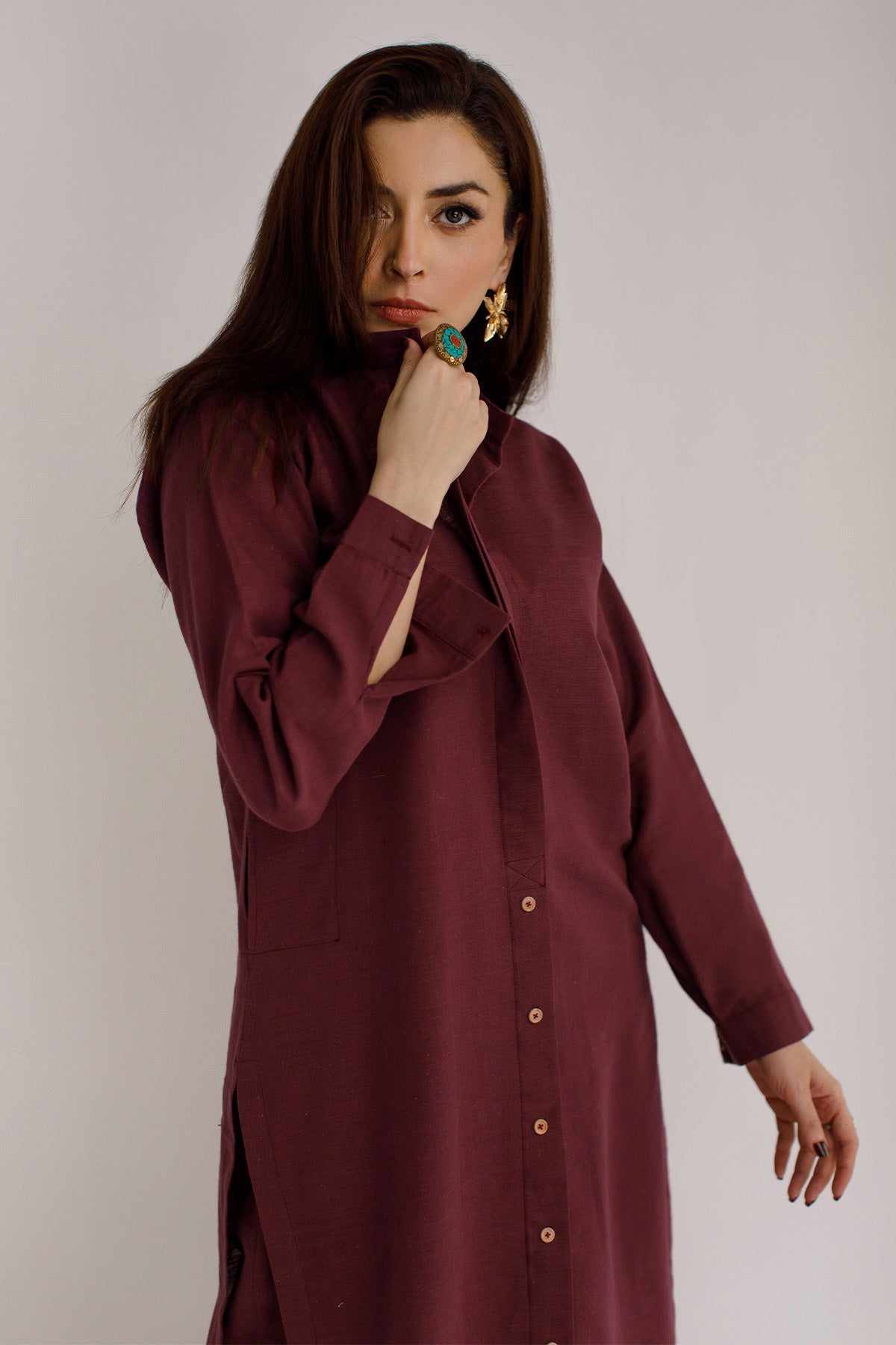 Maroon Cambric Dress - 01 - Peach Republic