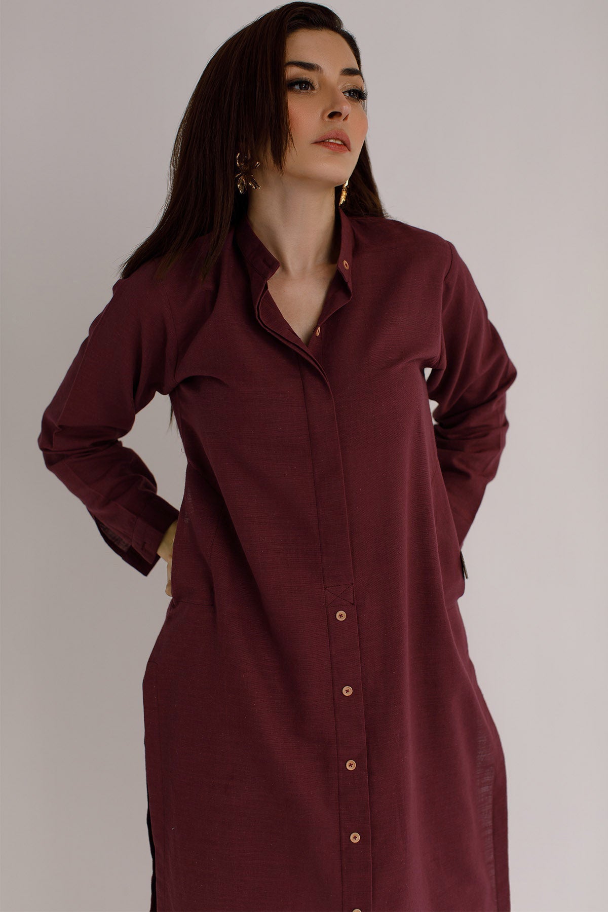 Maroon Cambric Dress - 01 - Peach Republic