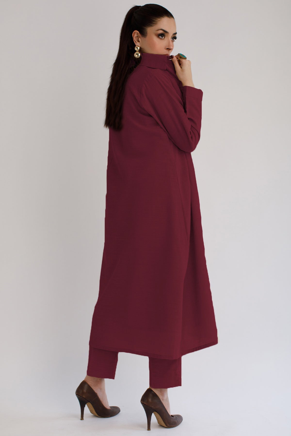 Maroon Cambric Dress - 010 - Peach Republic
