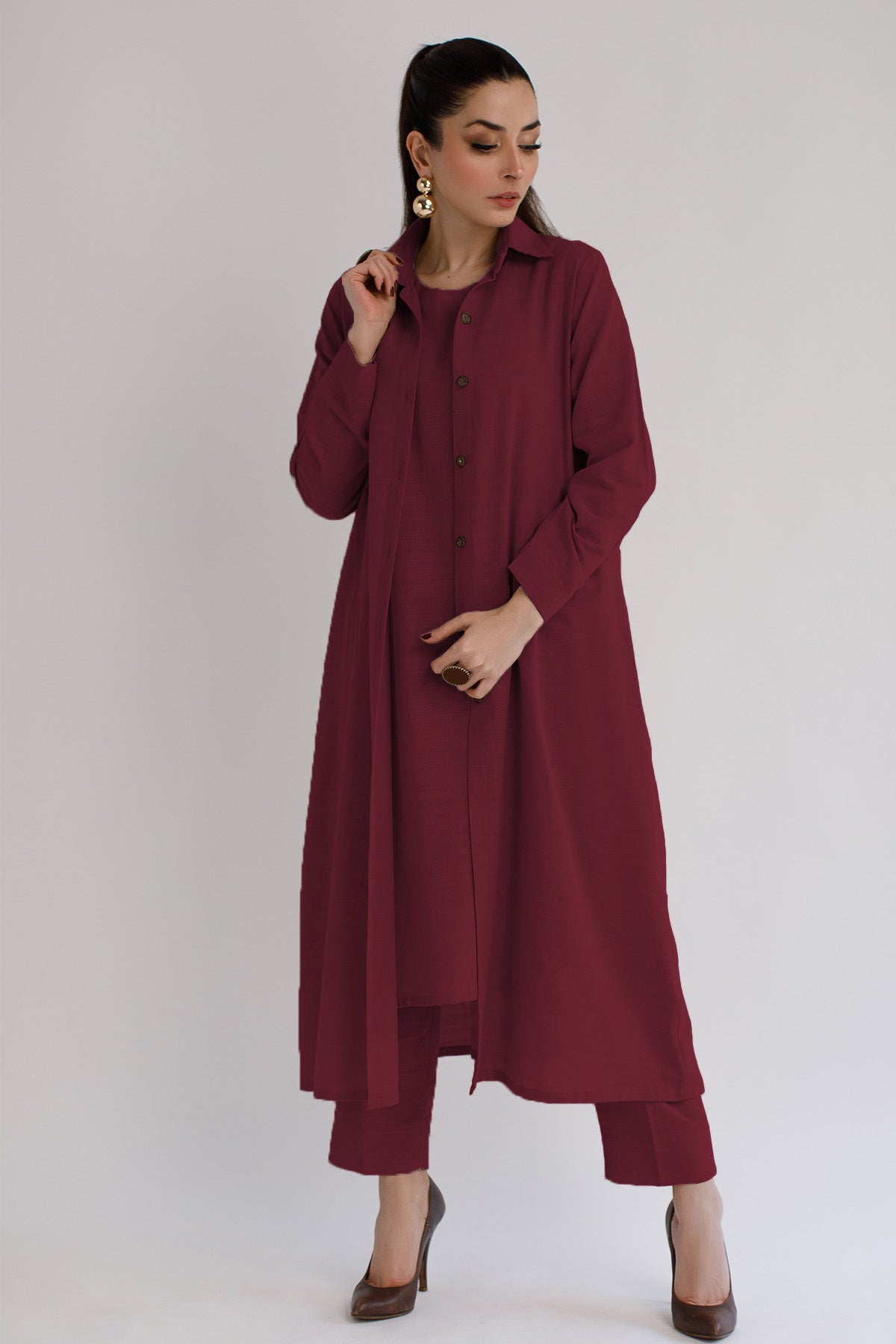 Maroon Cambric Dress - 010 - Peach Republic