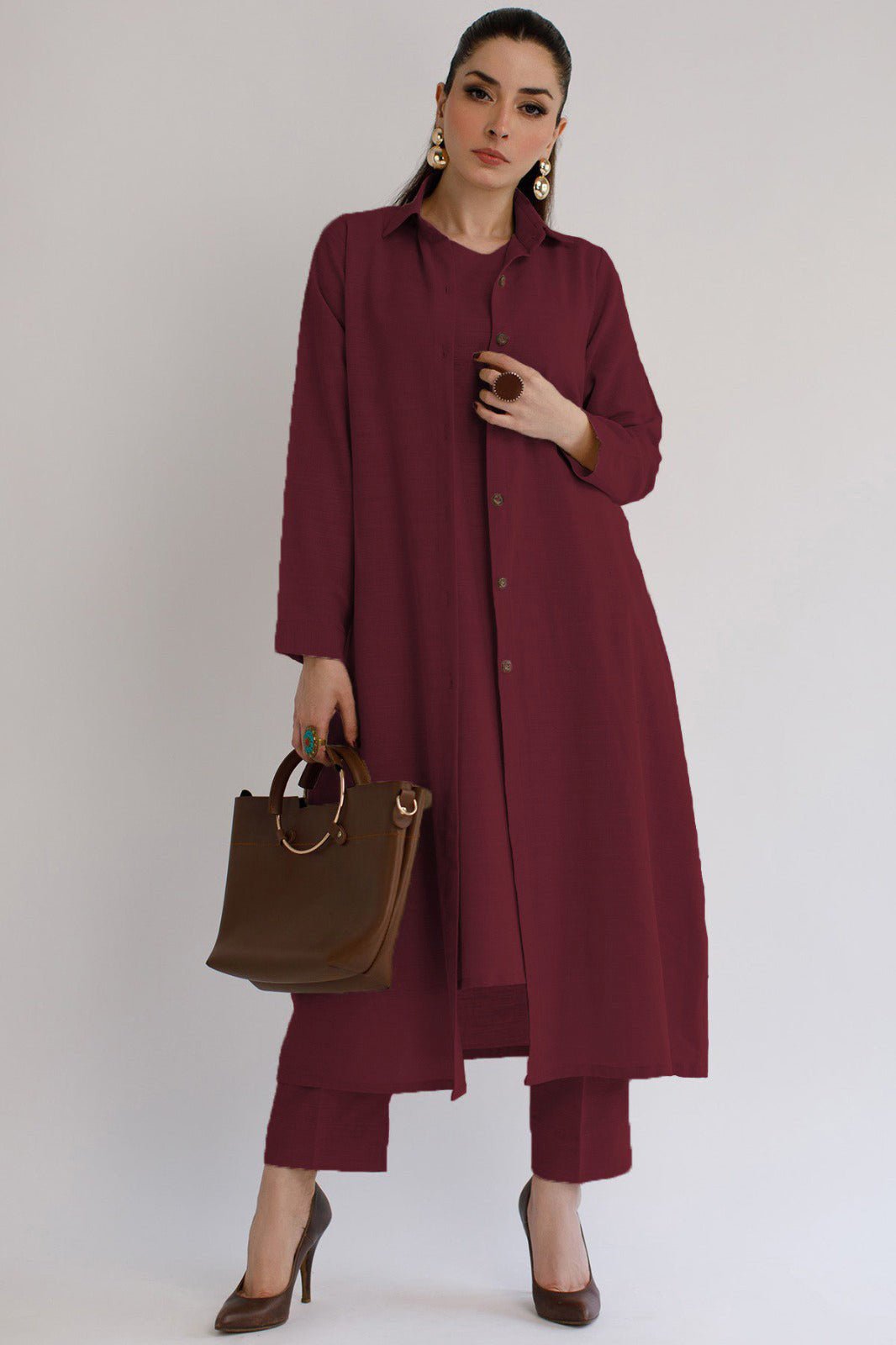 Maroon Cambric Dress - 010 - Peach Republic