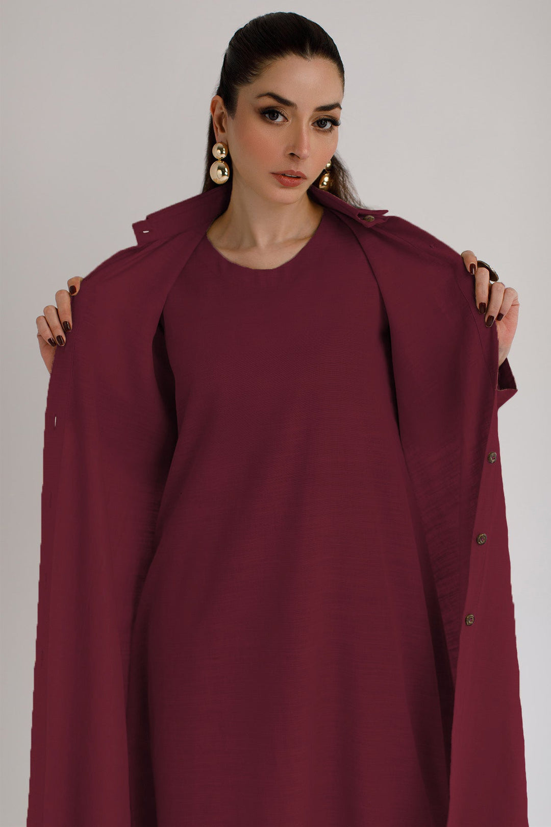 Maroon Cambric Dress - 010 - Peach Republic