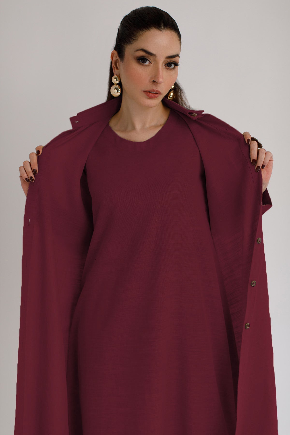 Maroon Cambric Dress - 010 - Peach Republic