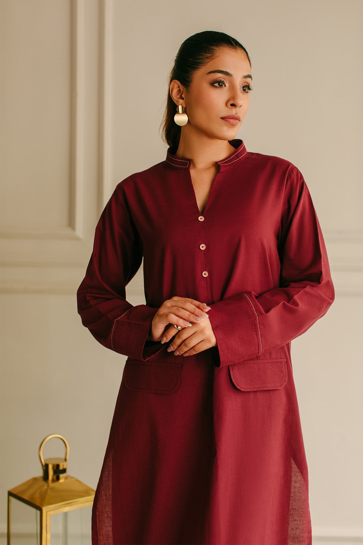 Maroon Cambric Dress - Peach Republic