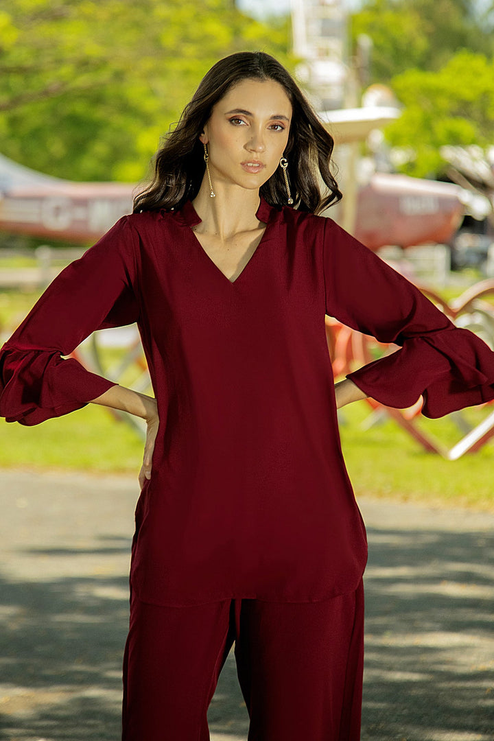 Maroon Co Ord Set - 01 - Peach Republic