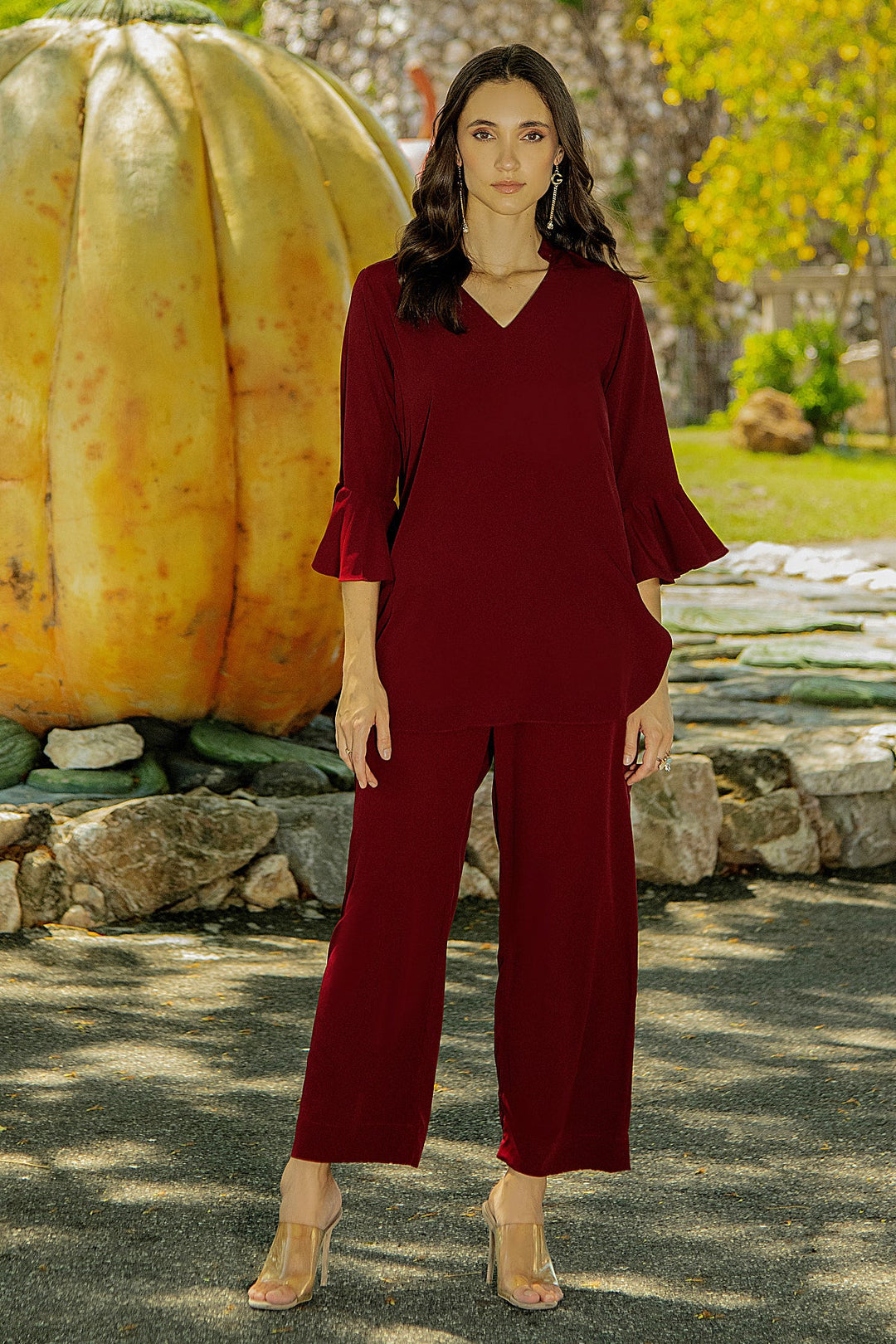 Maroon Co Ord Set - 01 - Peach Republic