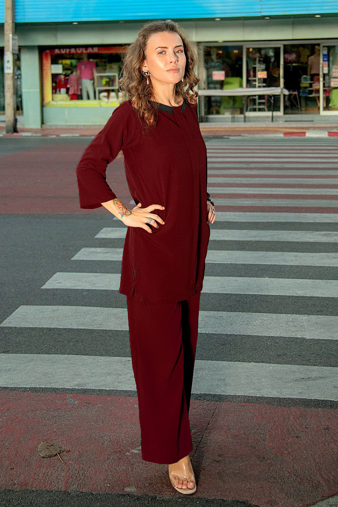Maroon Co Ord Set 020 - Peach Republic