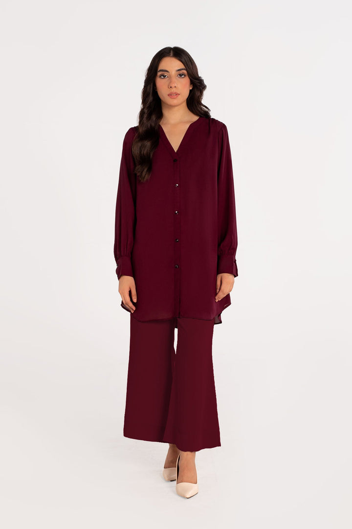 Maroon Crepe Co Ord Set - 01 - Peach Republic