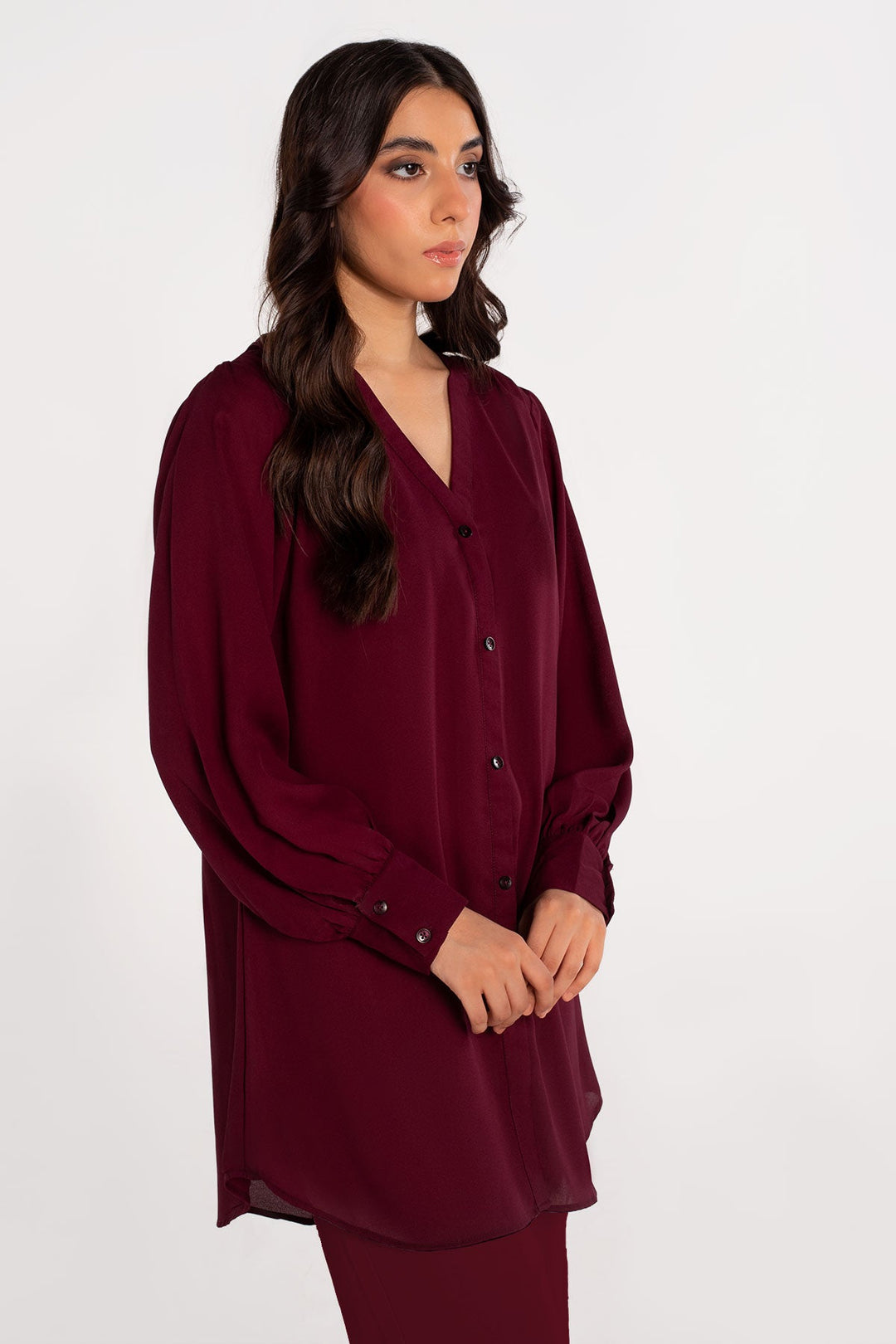 Maroon Crepe Co Ord Set - 01 - Peach Republic