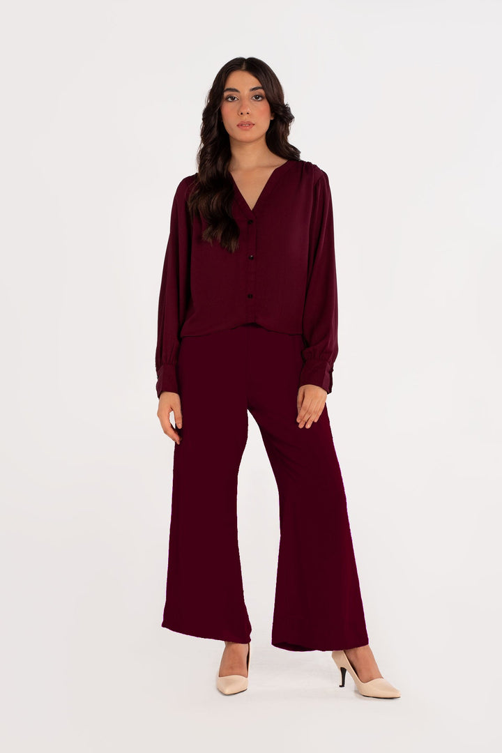 Maroon Crepe Co Ord Set - 01 - Peach Republic