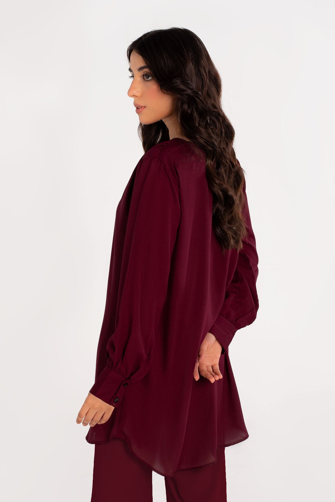 Maroon Crepe Co Ord Set - 01 - Peach Republic