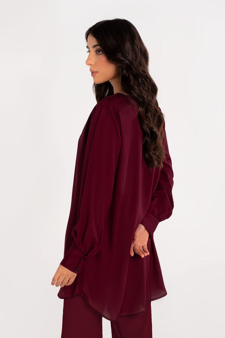 Maroon Crepe Co Ord Set - 01 - Peach Republic