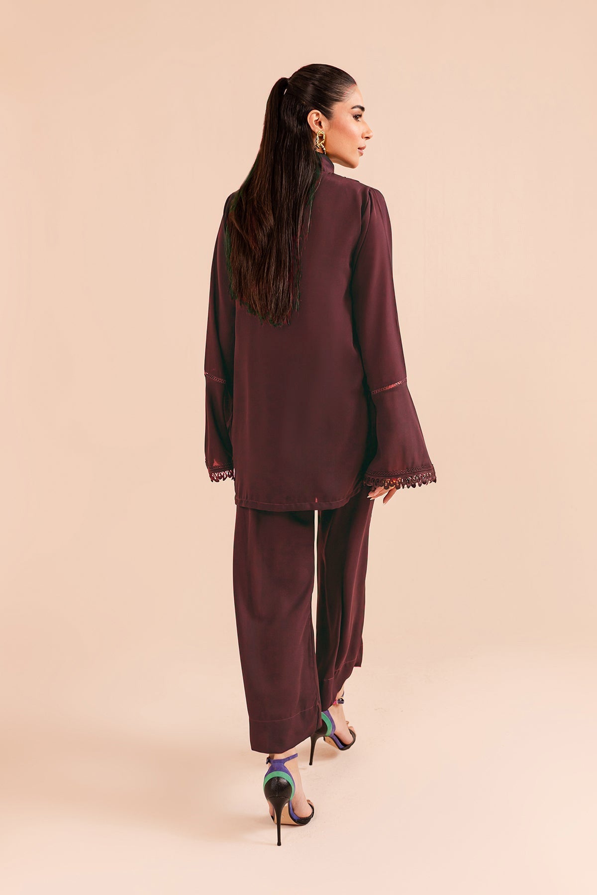 Maroon Crepe Dress - Peach Republic