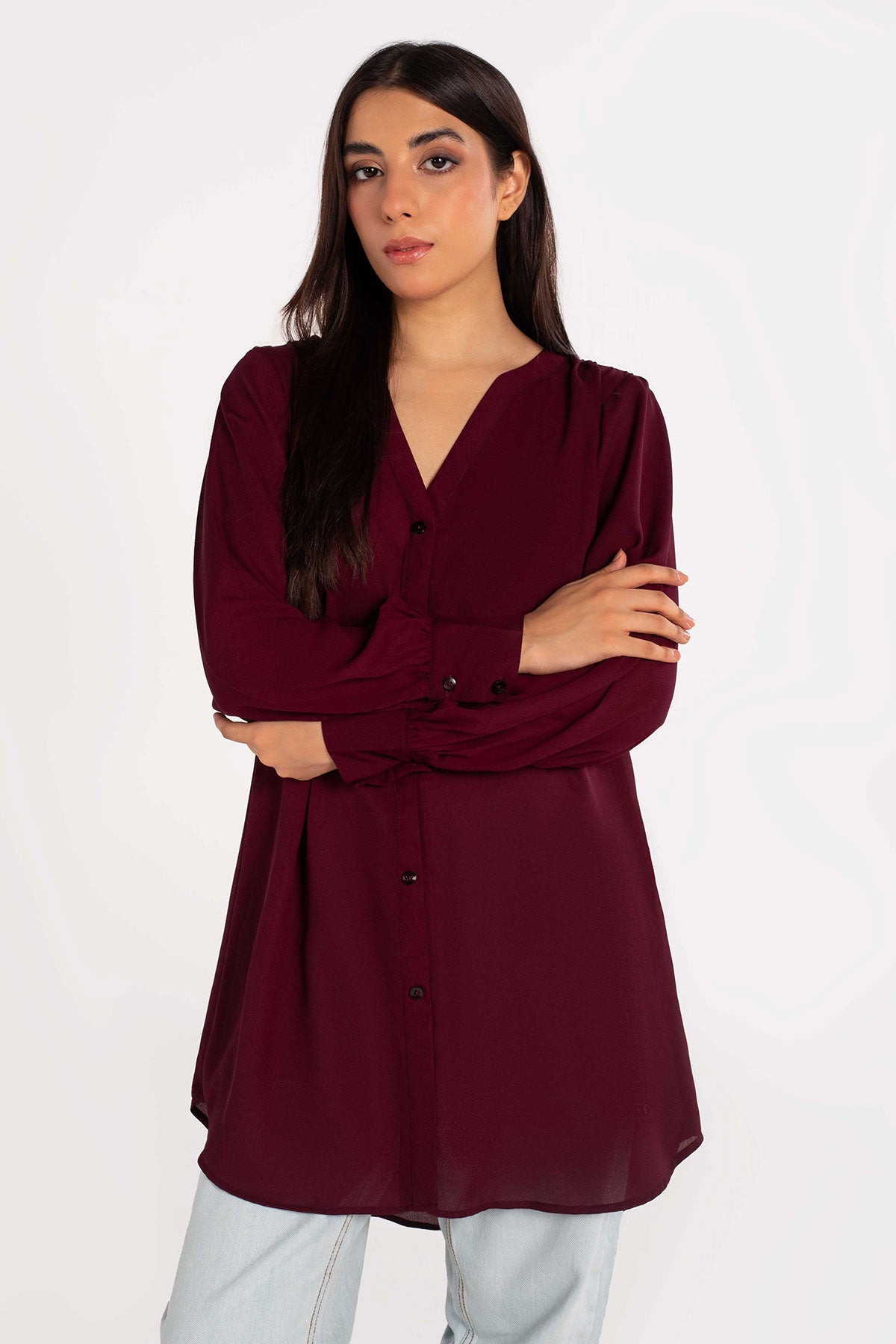 Maroon Crepe Top - Peach Republic