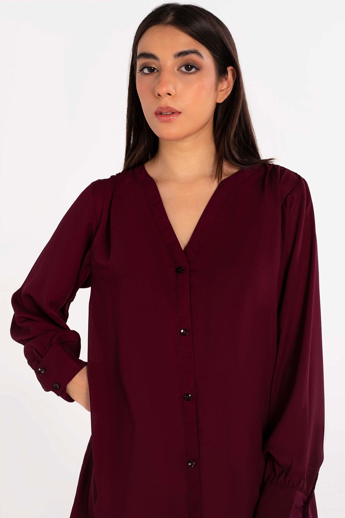 Maroon Crepe Top - Peach Republic