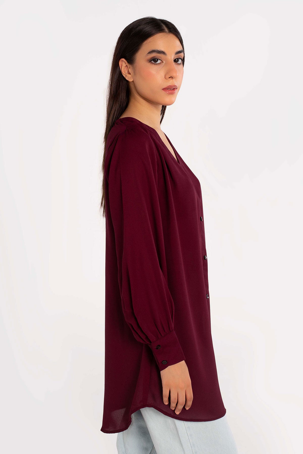 Maroon Crepe Top - Peach Republic