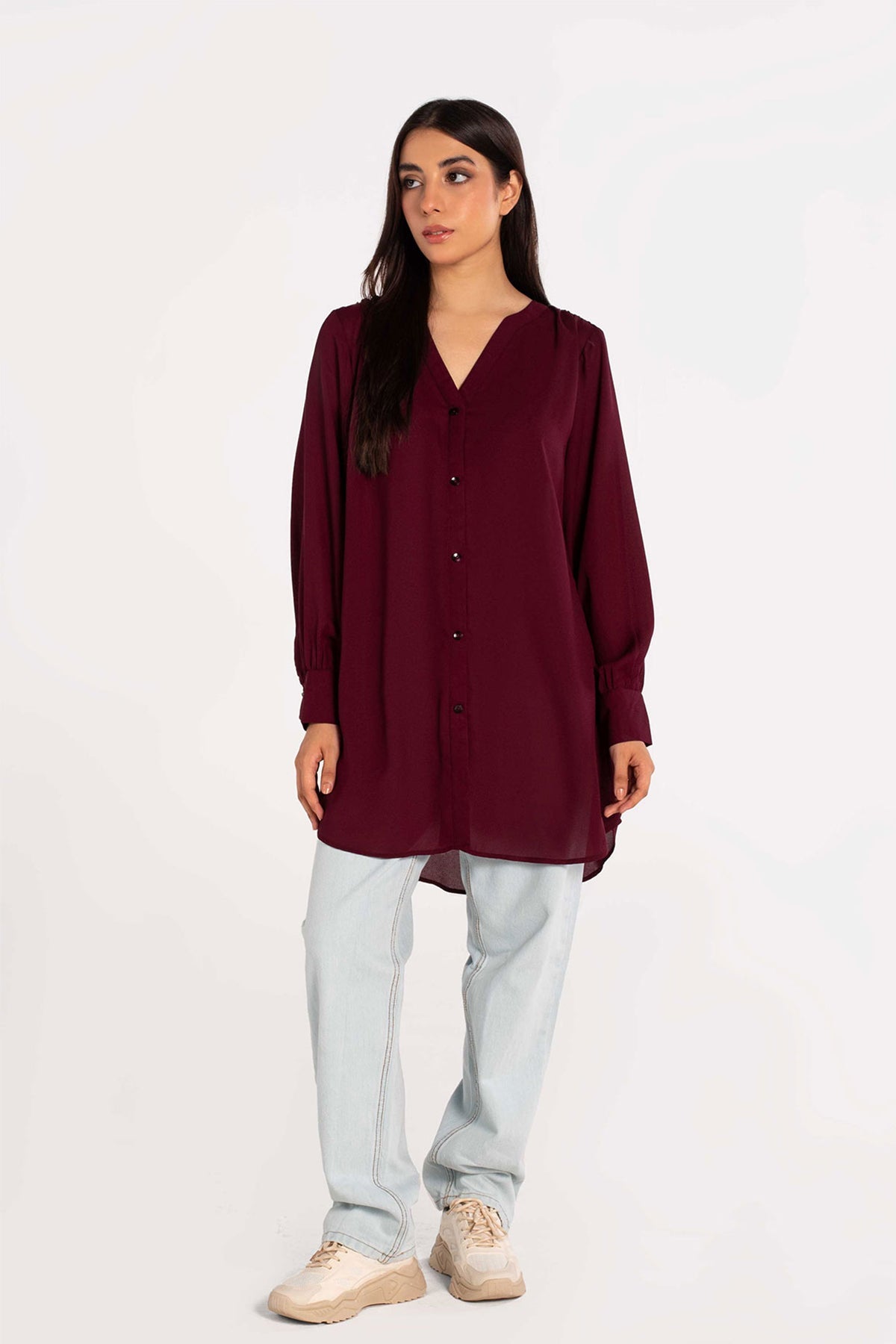 Maroon Crepe Top - Peach Republic