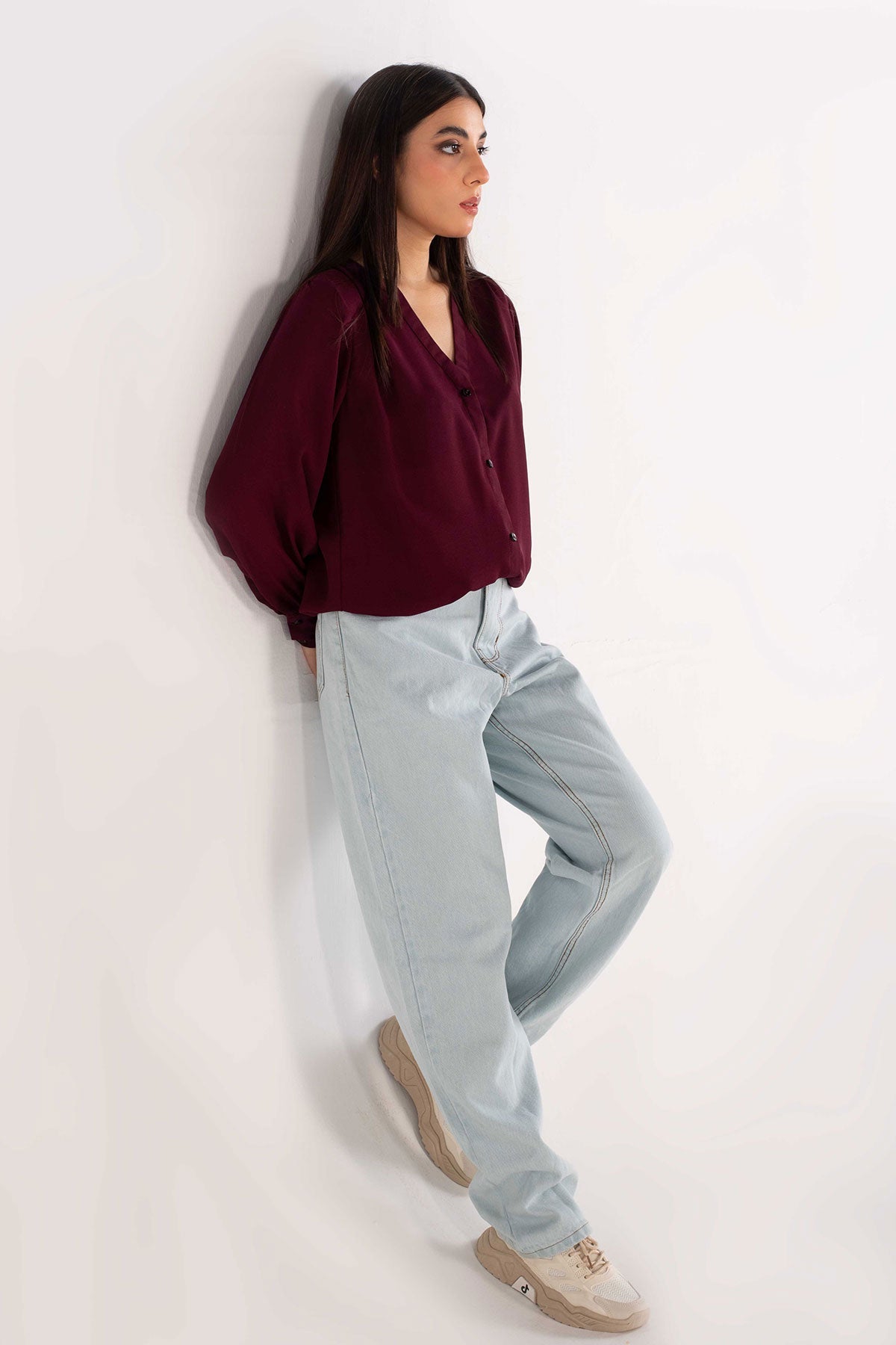 Maroon Crepe Top - Peach Republic