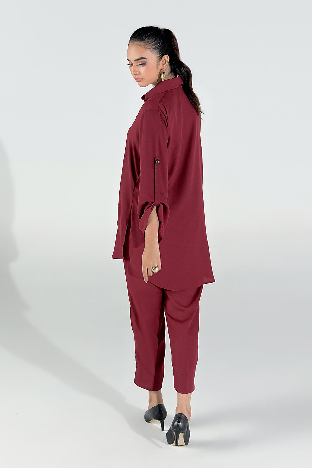 Maroon Crepe Tunic Dress - Peach Republic