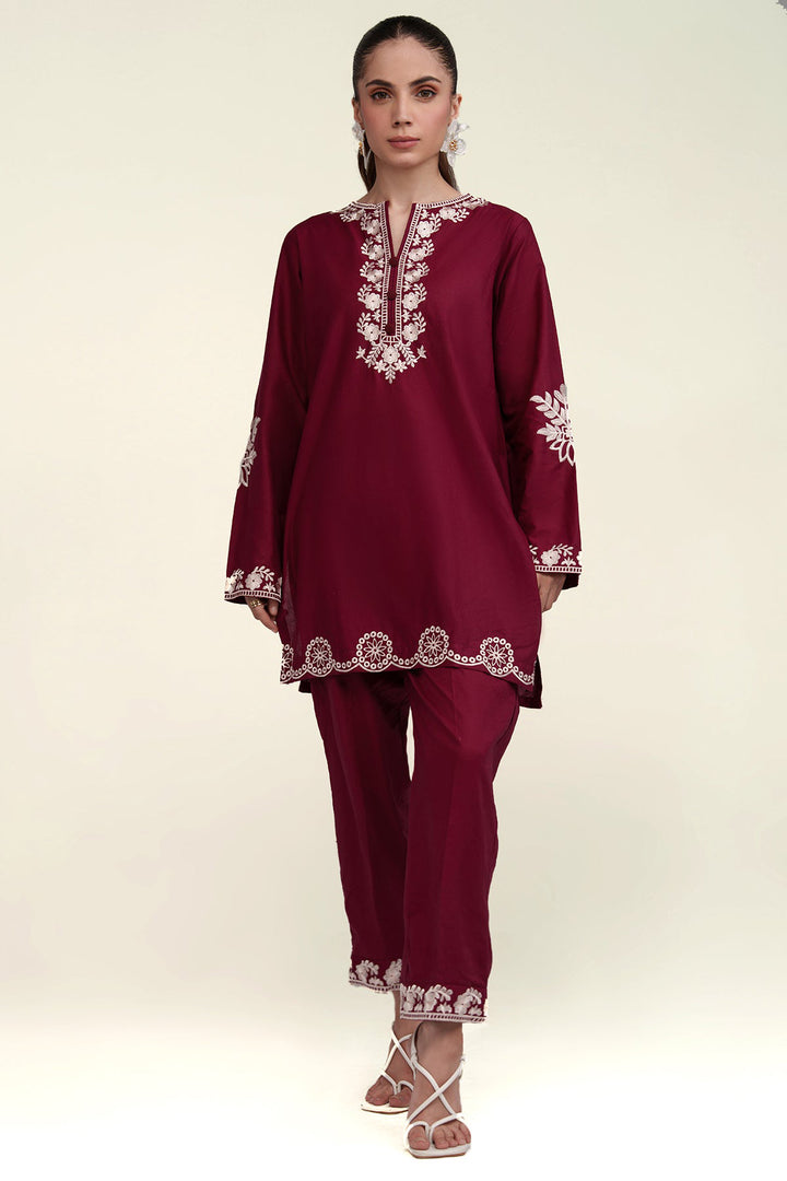 Maroon Embroidered Co Ord Set - 02