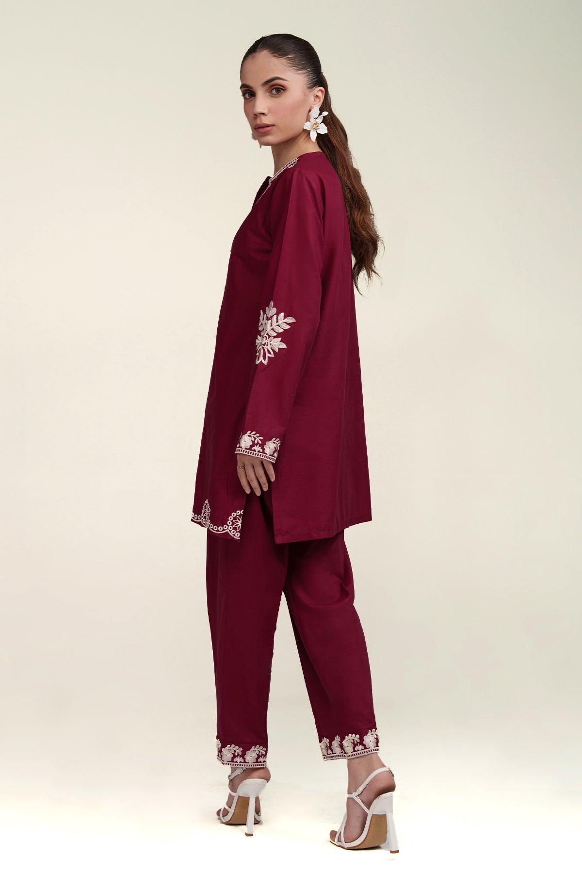 Maroon Embroidered Co Ord Set - 02 - Peach Republic
