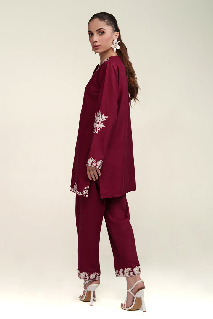 Maroon Embroidered Co Ord Set - 02