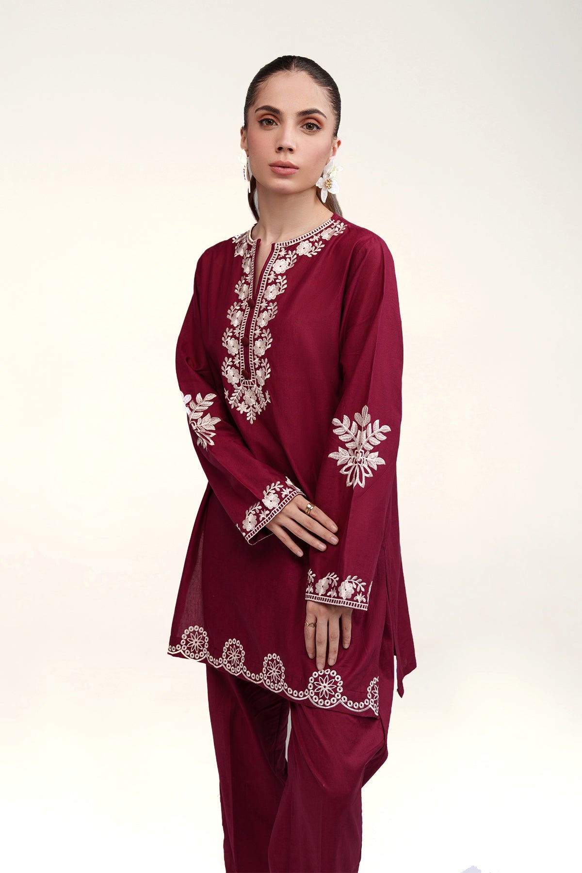 Maroon Embroidered Co Ord Set - 02 - Peach Republic