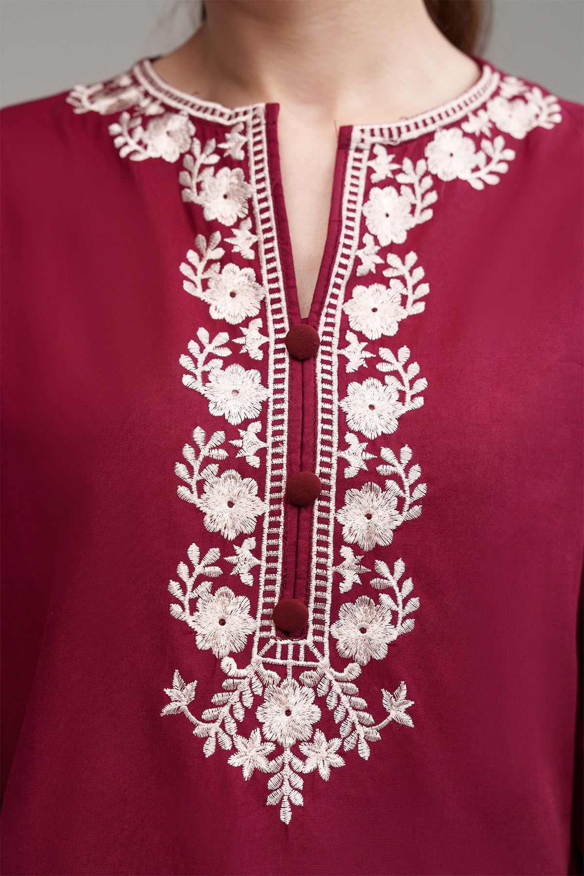 Maroon Embroidered Co Ord Set - 02 - Peach Republic
