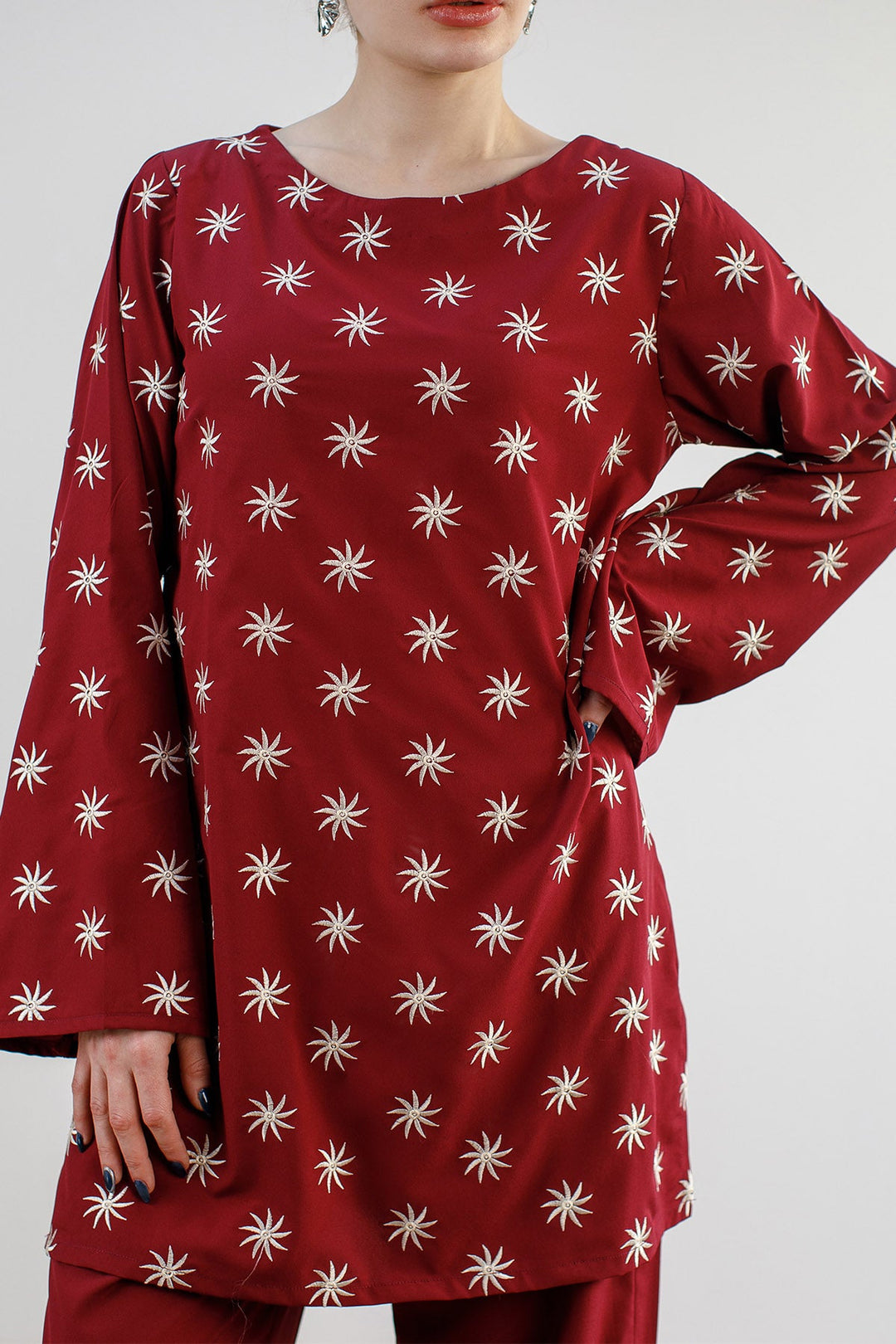 Maroon Embroidered Co Ord Set - Peach Republic