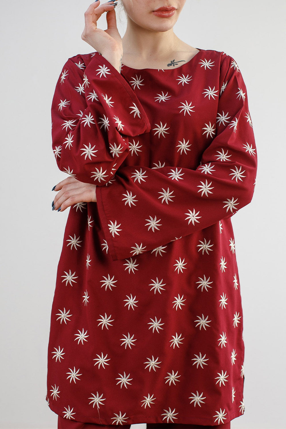 Maroon Embroidered Co Ord Set - Peach Republic