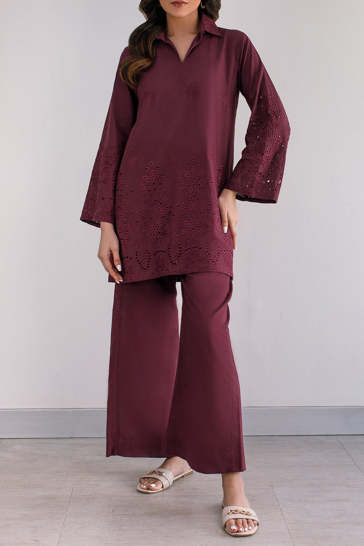 Maroon Embroidered Co Ord Set - Peach Republic