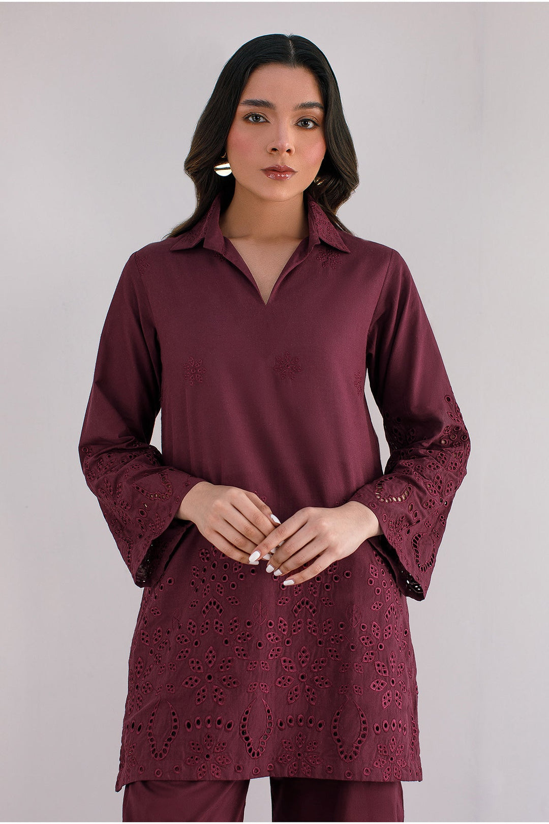 Maroon Embroidered Co Ord Set - Peach Republic