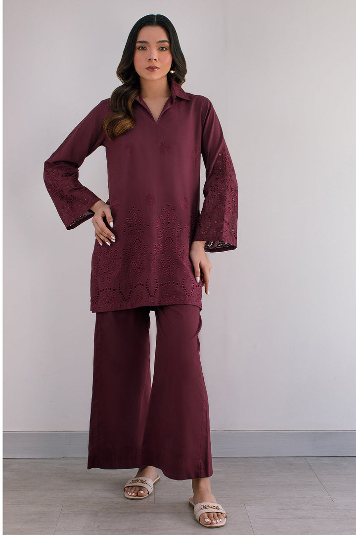 Maroon Embroidered Co Ord Set - Peach Republic