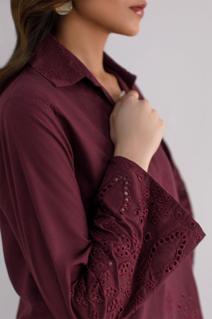 Maroon Embroidered Co Ord Set - Peach Republic