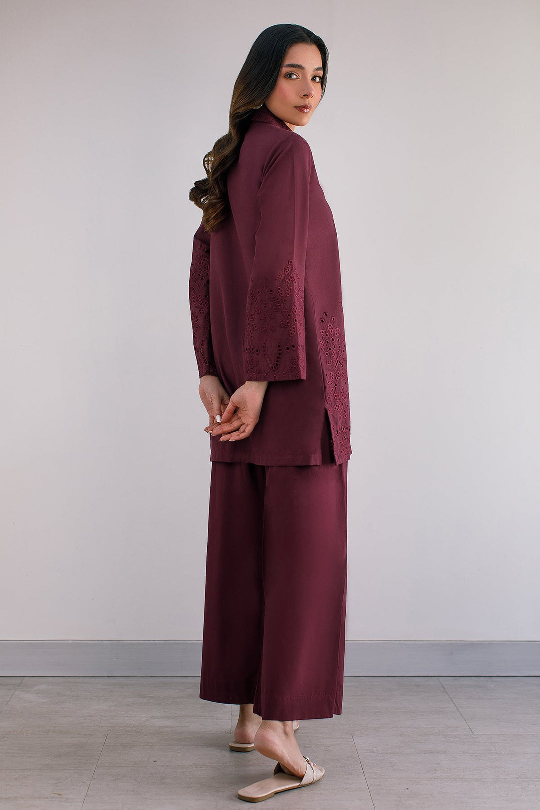Maroon Embroidered Co Ord Set - Peach Republic
