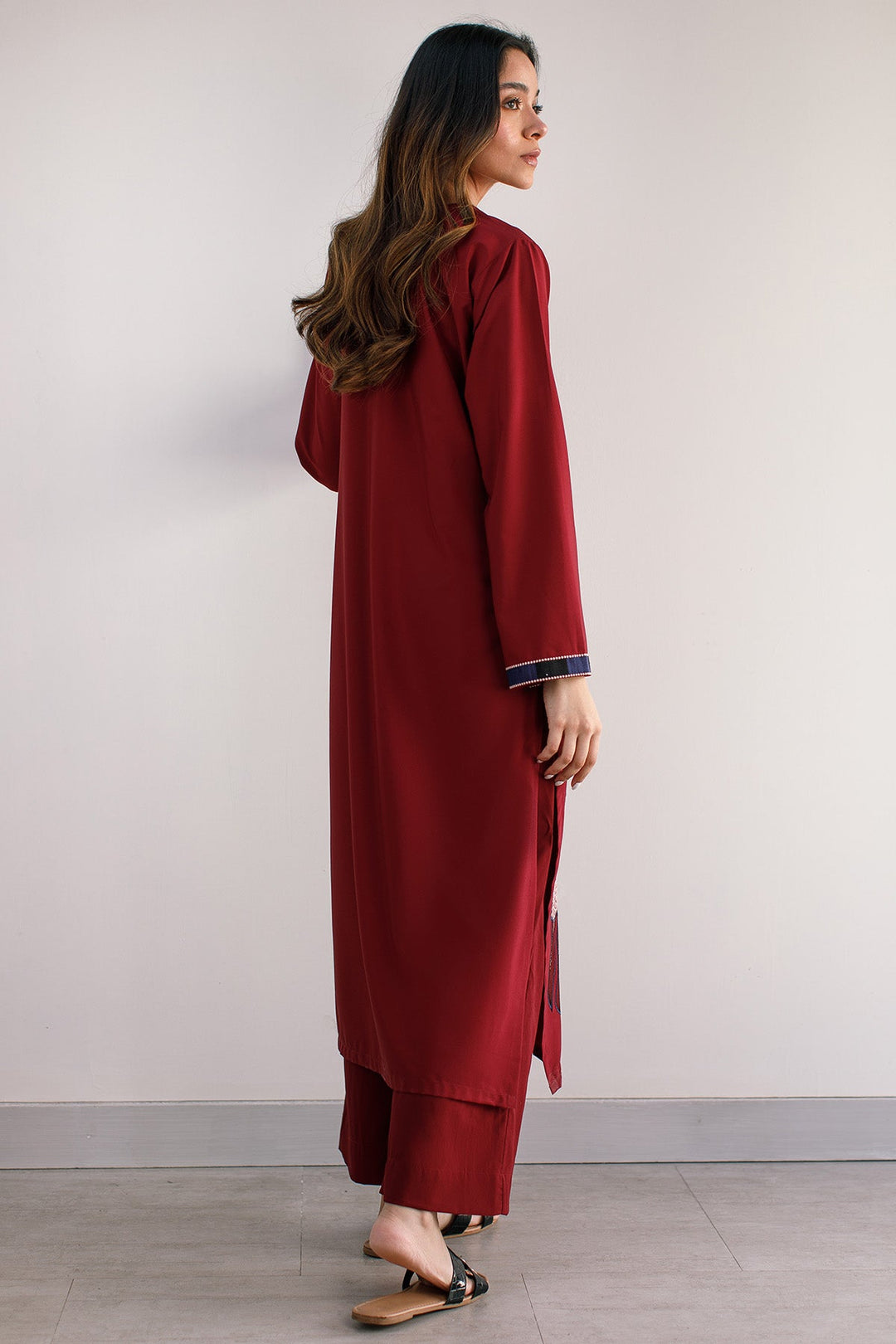 Maroon Embroidered Dress - 01 - Peach Republic