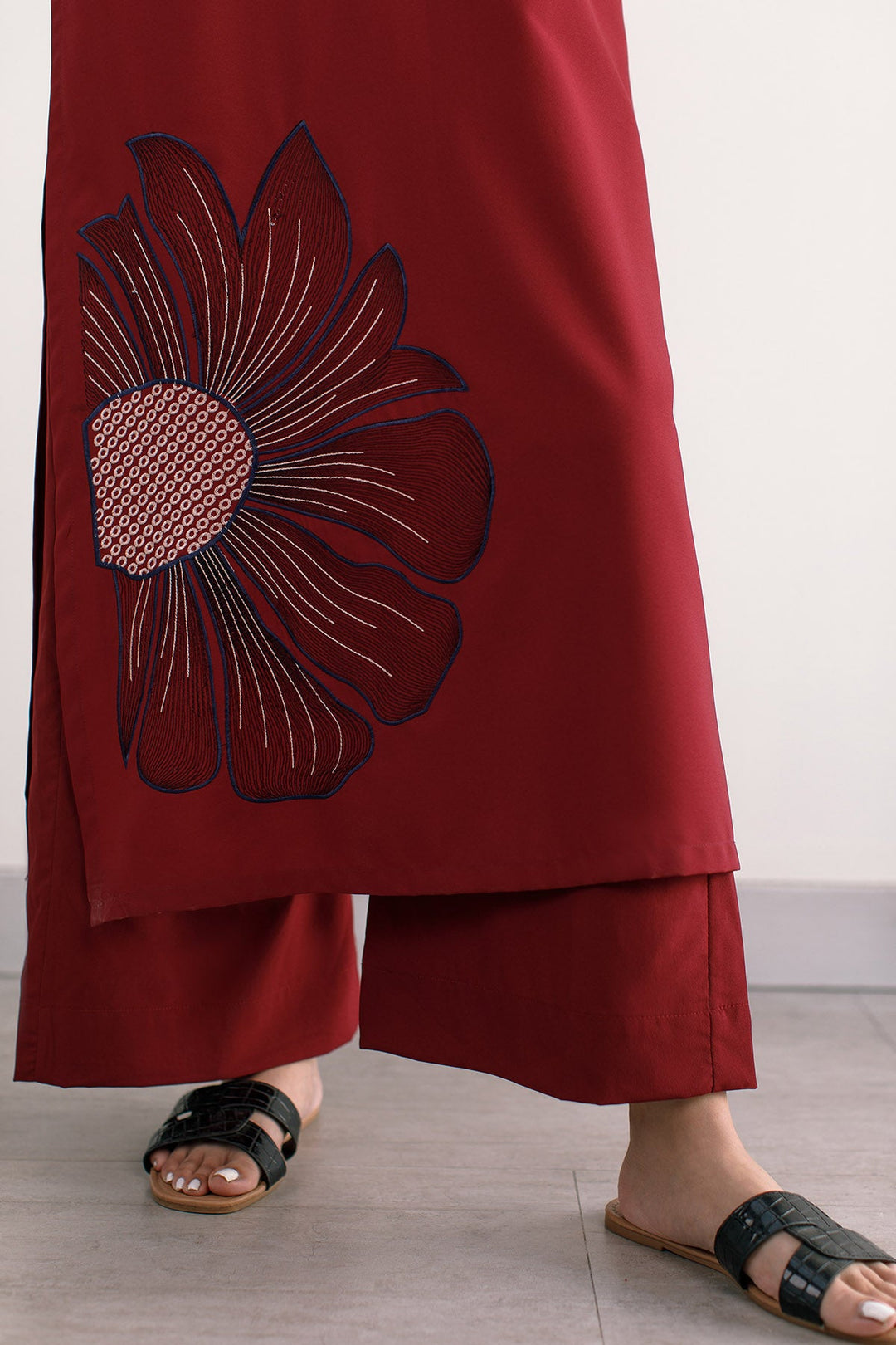 Maroon Embroidered Dress - 01 - Peach Republic