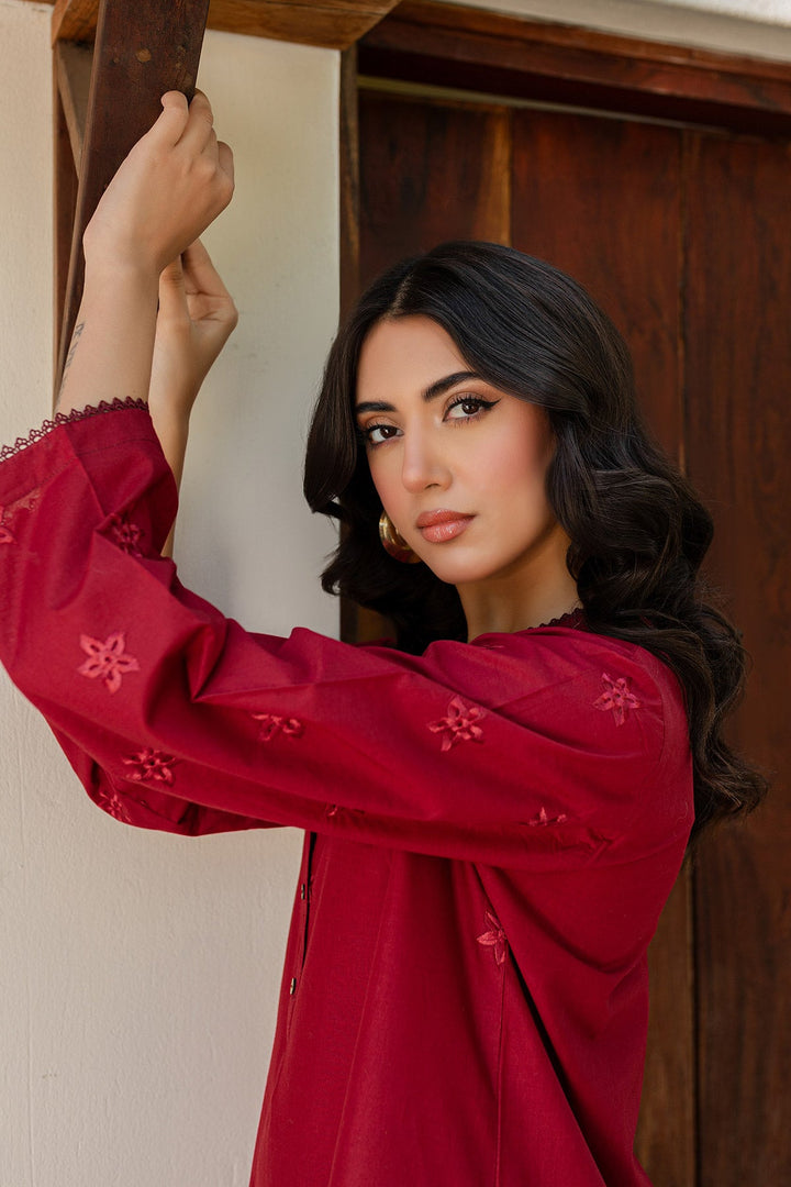 Maroon Embroidered Dress-01 - Peach Republic