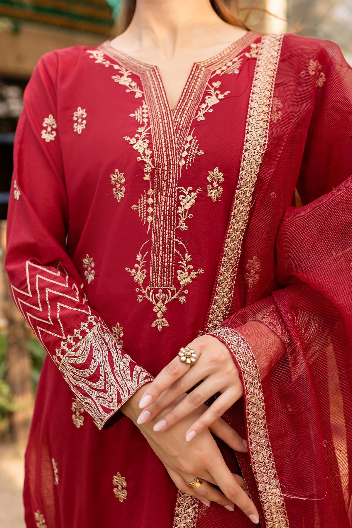 Maroon Embroidered Suit - Peach Republic